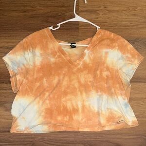 Wild Fable Orange and White V-neck Tie-Dye  Top